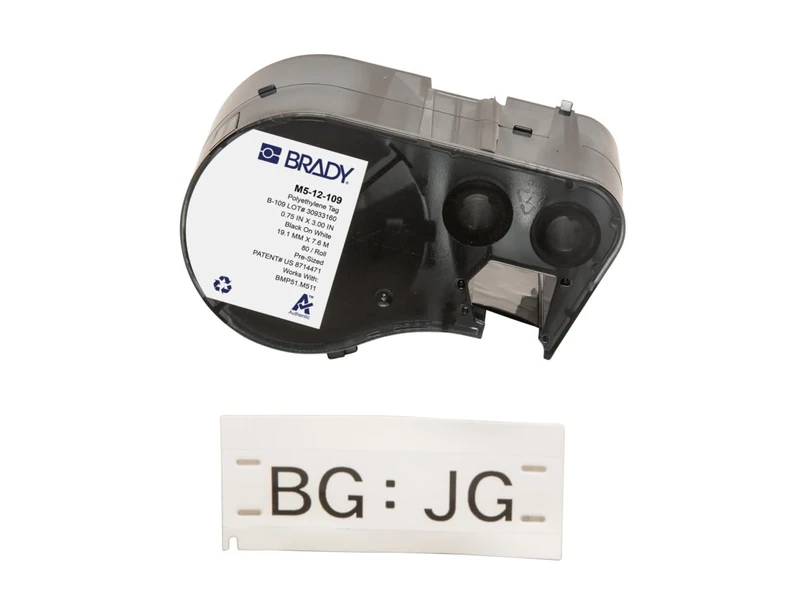 Brady Polyethylene Label Tape for Label Printer BMP51/BMP53/M511-80 Self Adhesive Printer Labels - Black on White (76,20 mm (W) x 19,05 mm (H)) - M5-12-109