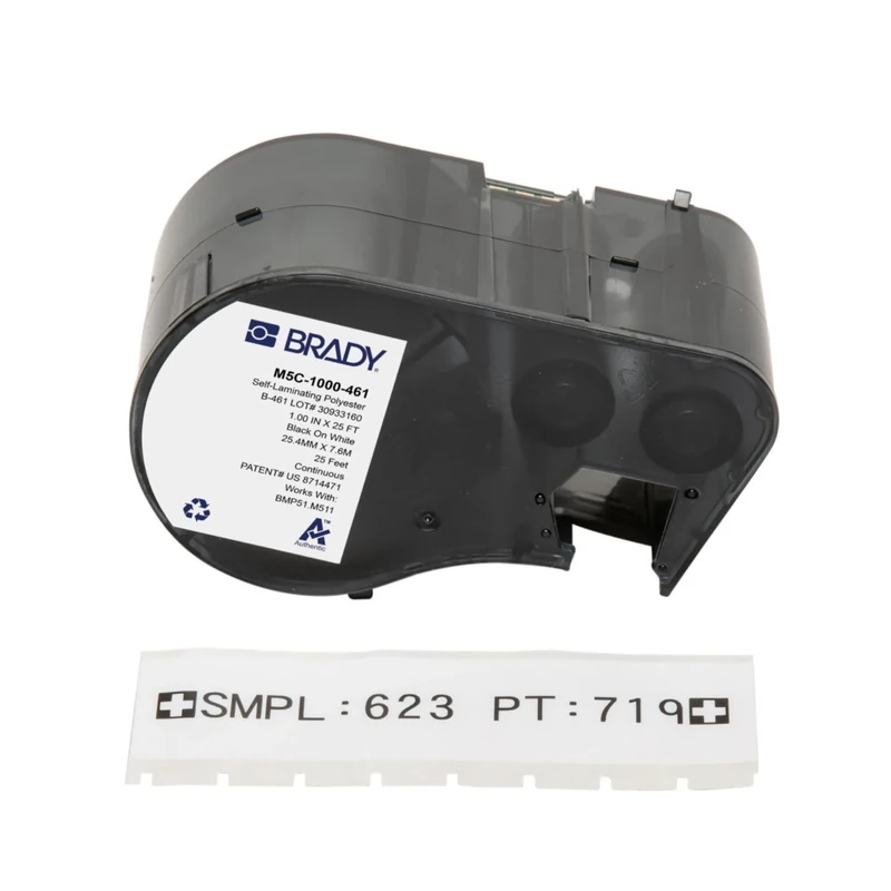 Brady Self-Laminating Polyester Label Tape for Label Printer BMP51/BMP53/M511 - Self Adhesive Printer Labels - Black on White (25,40 mm (W) x 7,62 m (L)) - M5C-1000-461