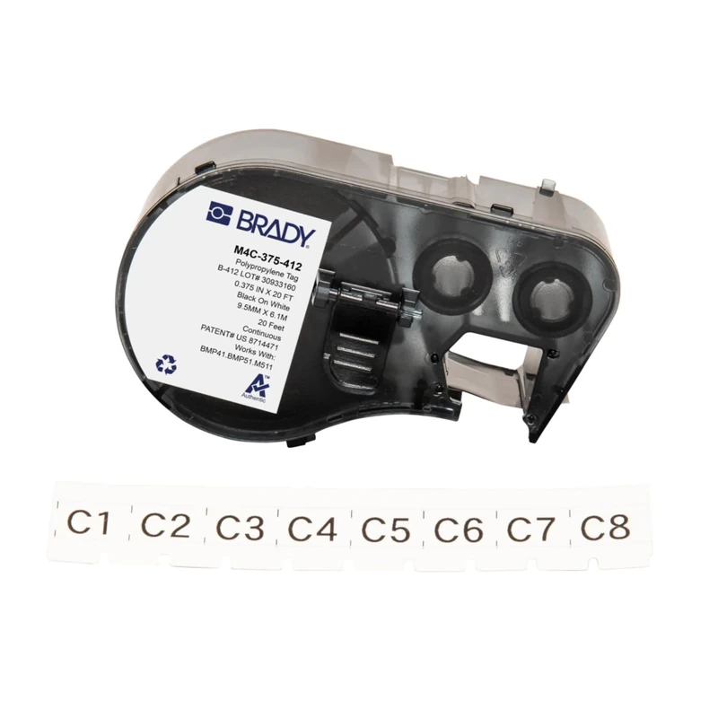 Brady High Tensile Polypropylene Label for Printers M510 & M511 – Continuous Inserts for Component, Electrical, Data and Cable Identification – Black on White (9.53mm x 6.10m) - M4C-375-412