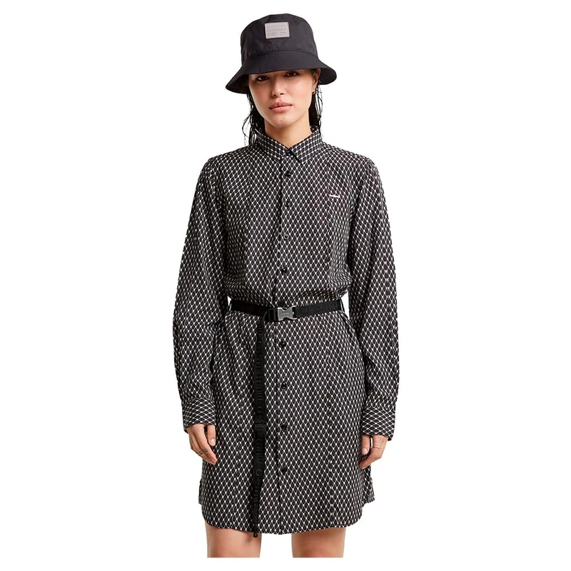 G-Star Women's Belted Shirt Dress, Multicolour (dk black raw net D25247-D726-G873), L