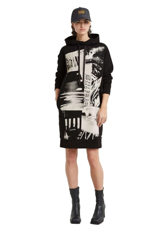 G-Star Women's Scene Graphic Hoodie Dress, Black (dk black D25035-D589-6484), XS