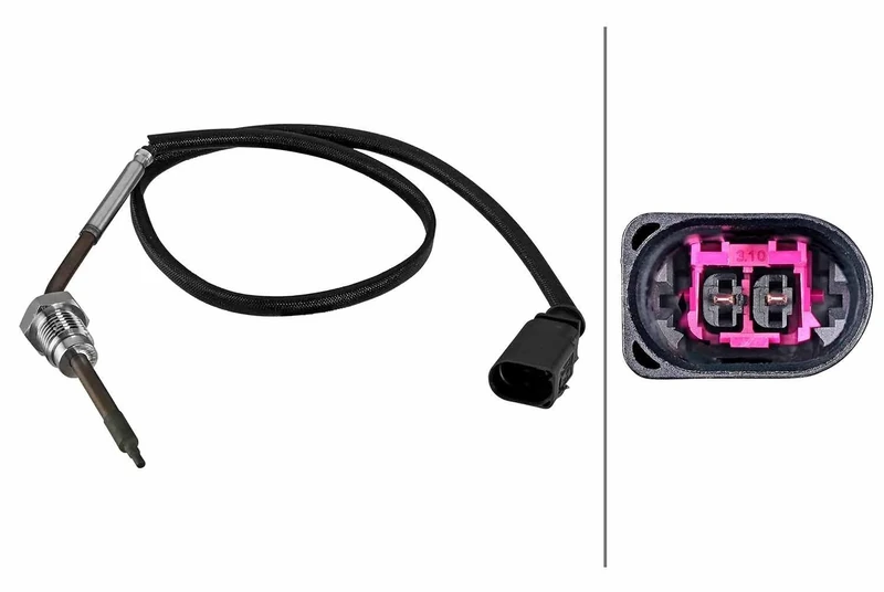 HELLA 6PT 010 376-741 Sensor, exhaust gas temperature - 2-pin connector - Bolted - Cable: 470mm