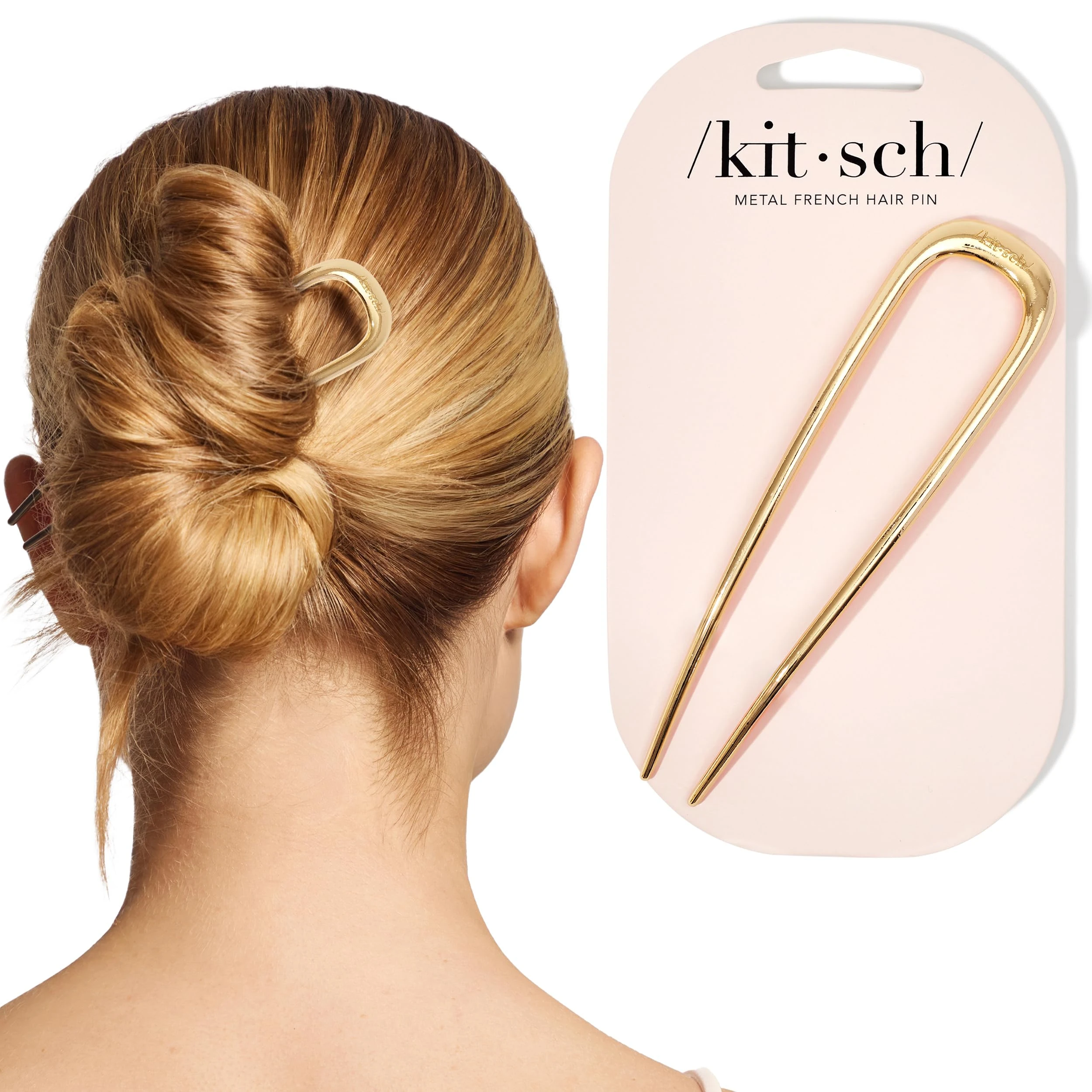 Kitsch French Hair Pins for Women – Elegant & Durable Metal Hair Fork for Updos, Bun & Twist Hairstyles, Secure Hold All Day, Comfortable Fit | Ideal Gifts for Women- Gold, 1pc