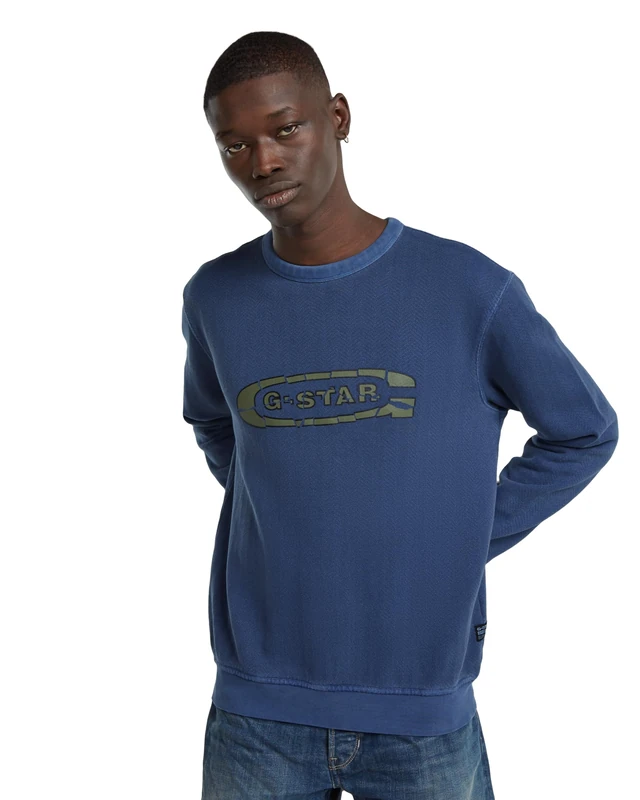 G-Star Men's Destroyed G Logo Washed Sweater, Blue (imperial blue gd D25101-D688-B851), S