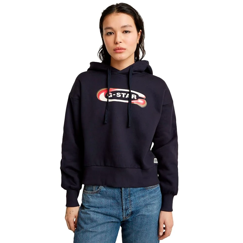 G-Star Women's Old Skool Logo Loose Hoodie, Blue (osaka blue D25519-D427-3873), L - Image 1