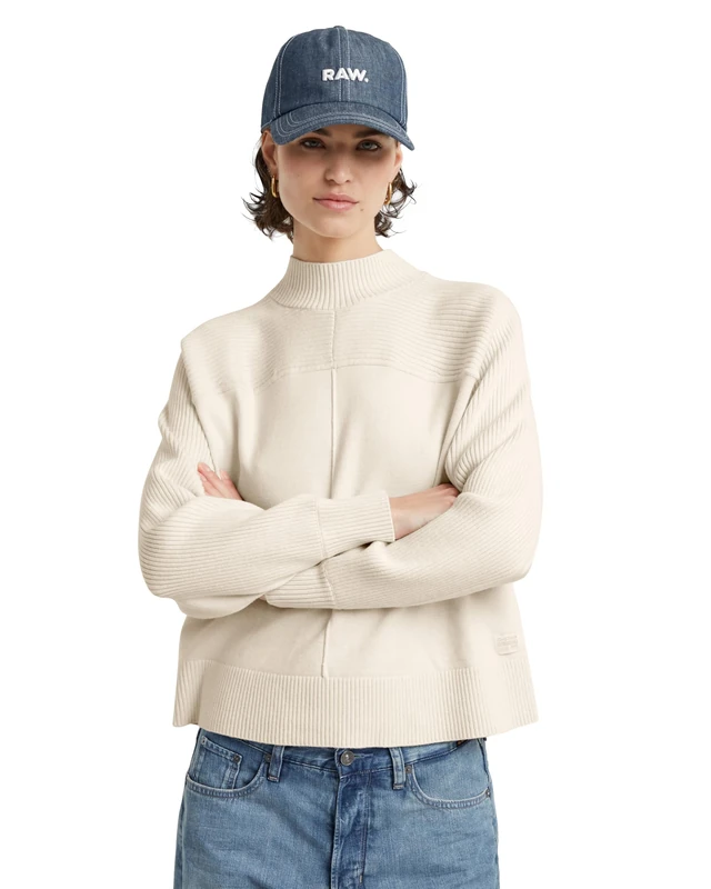 G-Star Women's Boxy Mock Jumper, Multicolour (chalk htr D25218-D771-128), L - Image 1