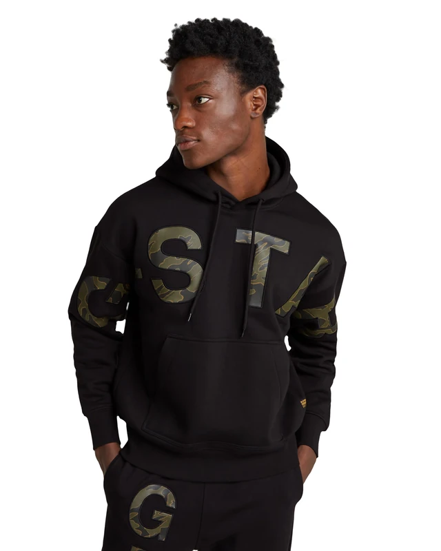 G-Star Men's Embro Print Loose Hooded Sweater, Black (dk black D25530-D733-6484), S