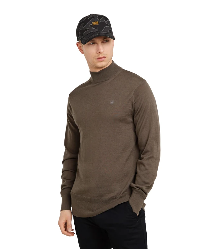 G-Star Men's Premium Core Mock Neck Knitted Sweater, Brown (turf D25175-D847-273), M