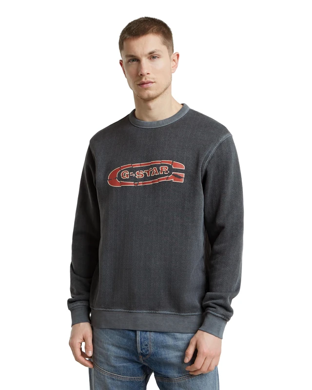 G-Star Men's Destroyed G Logo Washed Sweater, Black (dk black gd D25101-D688-B564), S