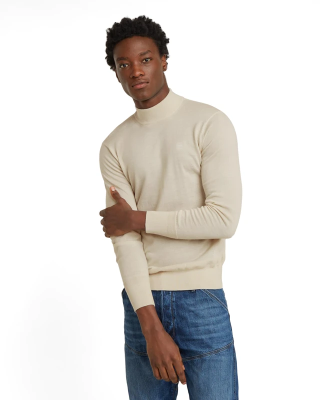 G-Star Men's Premium Core Mock Neck Knitted Sweater, White (whitebait D25175-D847-1603), XL