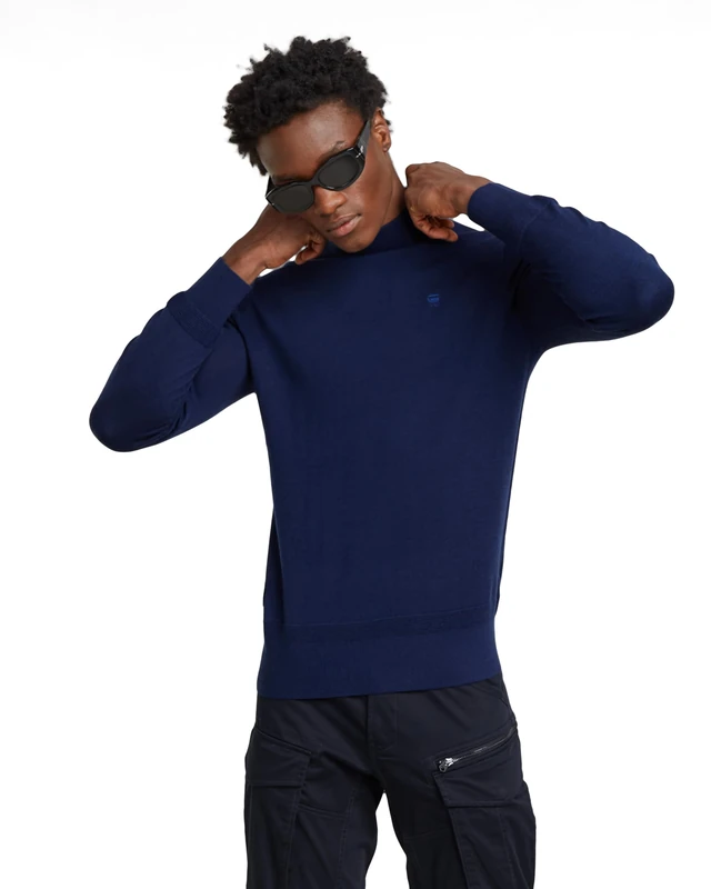 G-Star Men's Premium Core Mock Neck Knitted Sweater, Blue (imperial blue D25175-D847-1305), S