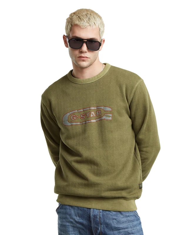 G-Star Men's Destroyed G Logo Washed Sweater, Green (shadow olive gd D25101-D688-D033), XS