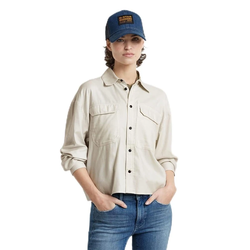 G-Star Women's Cropped Pocket Shirt, White (chalk D25242-D719-127), L