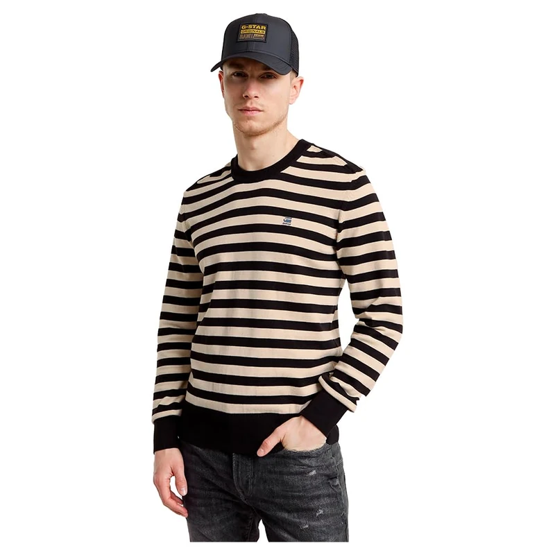 G-Star Men's Stripe Knitted Sweater, Multicolour (dk black/whitebait stripe D25155-D840-G738), S