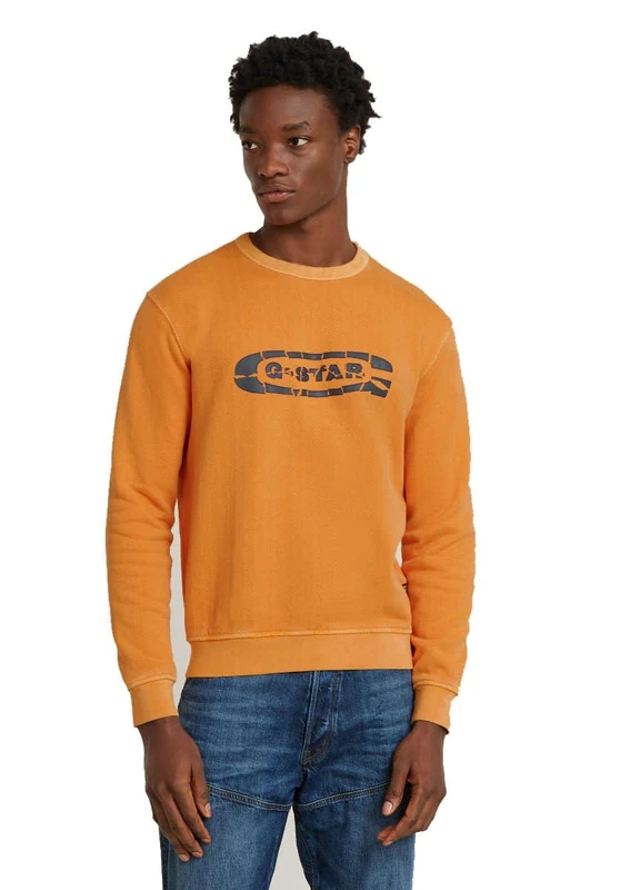 G-Star Men's Destroyed G Logo Washed Sweater, Orange (marmalade gd D25101-D688-G745), L