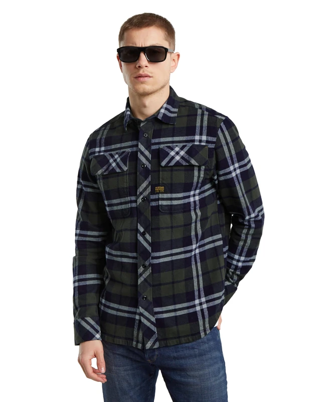 G-Star Men's CPO Regular Shirt , Multicolour (rinsed botan check D23583-D746-G708), XL