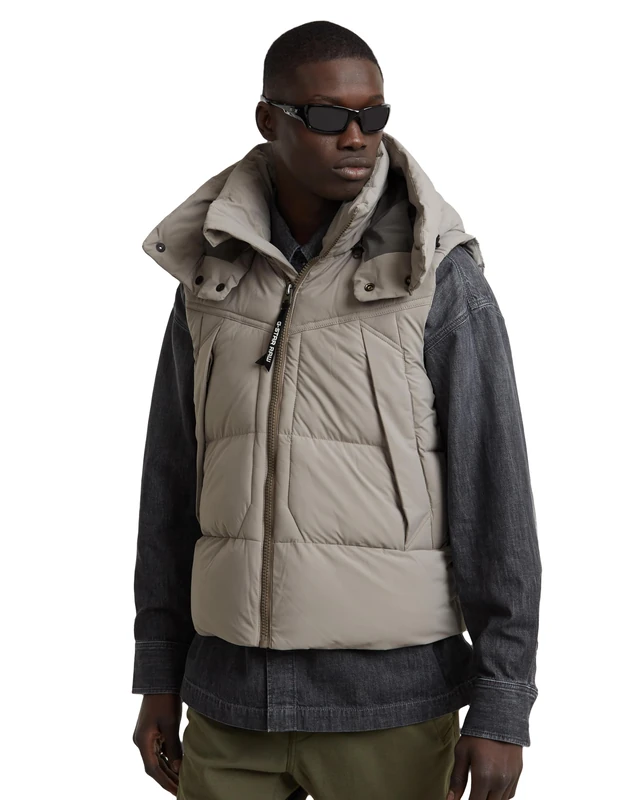 G-Star Men's G- Whistler Padded Hooded Vest 2.0, Beige (elephant skin D25346-D518-G106), S