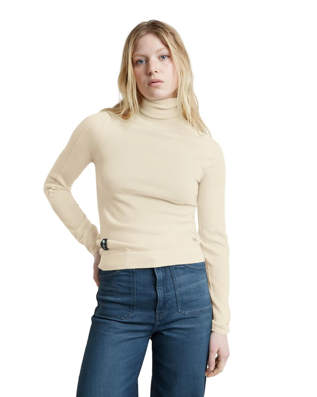 G-Star Women's Core Slim Turtle Knitted Sweater, White (chalk D25510-D847-127), S