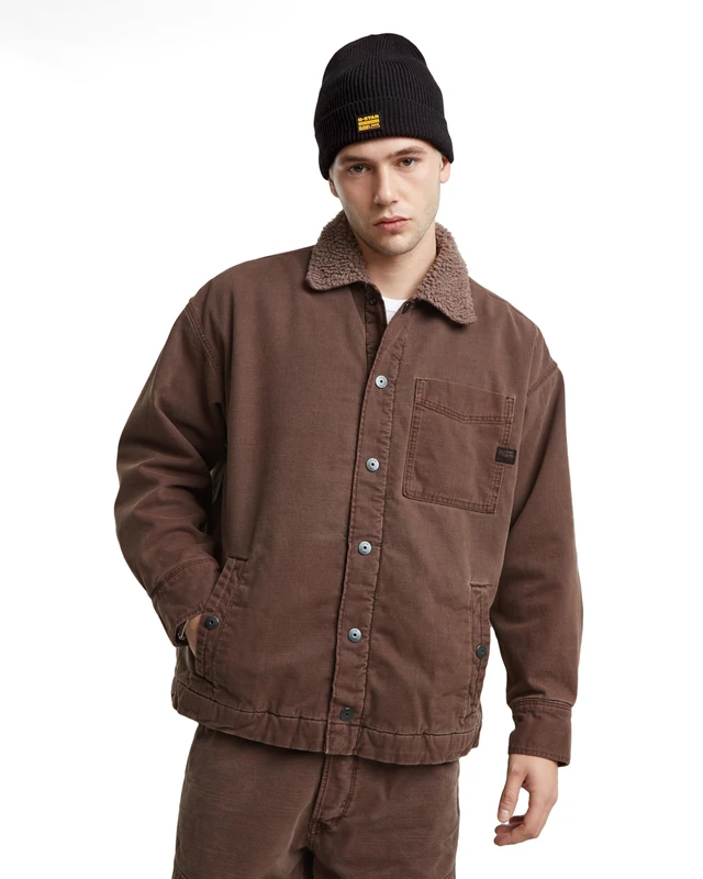 G-Star Men's Boxy Fit Sherpa Jacket, Brown (faded brown stone gd D25189-D491-G824), XL