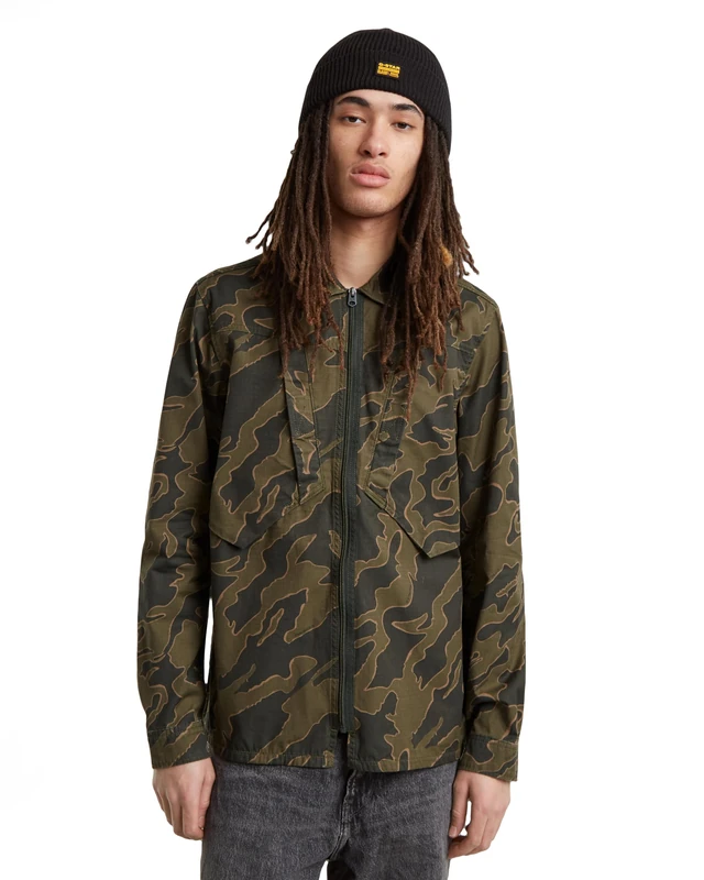G-Star Men's Slant Pocket Regular Shirt, Multicolour (shadow olive island camo D25199-D386-G739), L