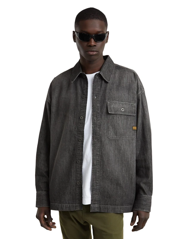G-Star Men's Boxy Fit Flap Pocket Shirt, Grey (worn in overcast sky D25517-D540-G864), M