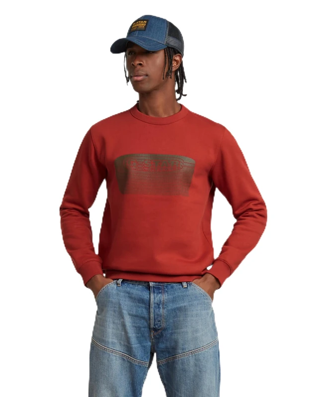 G-Star Men's Stacked Old Skool Logo Sweater, Red (rusty red D25099-D733-A923), L