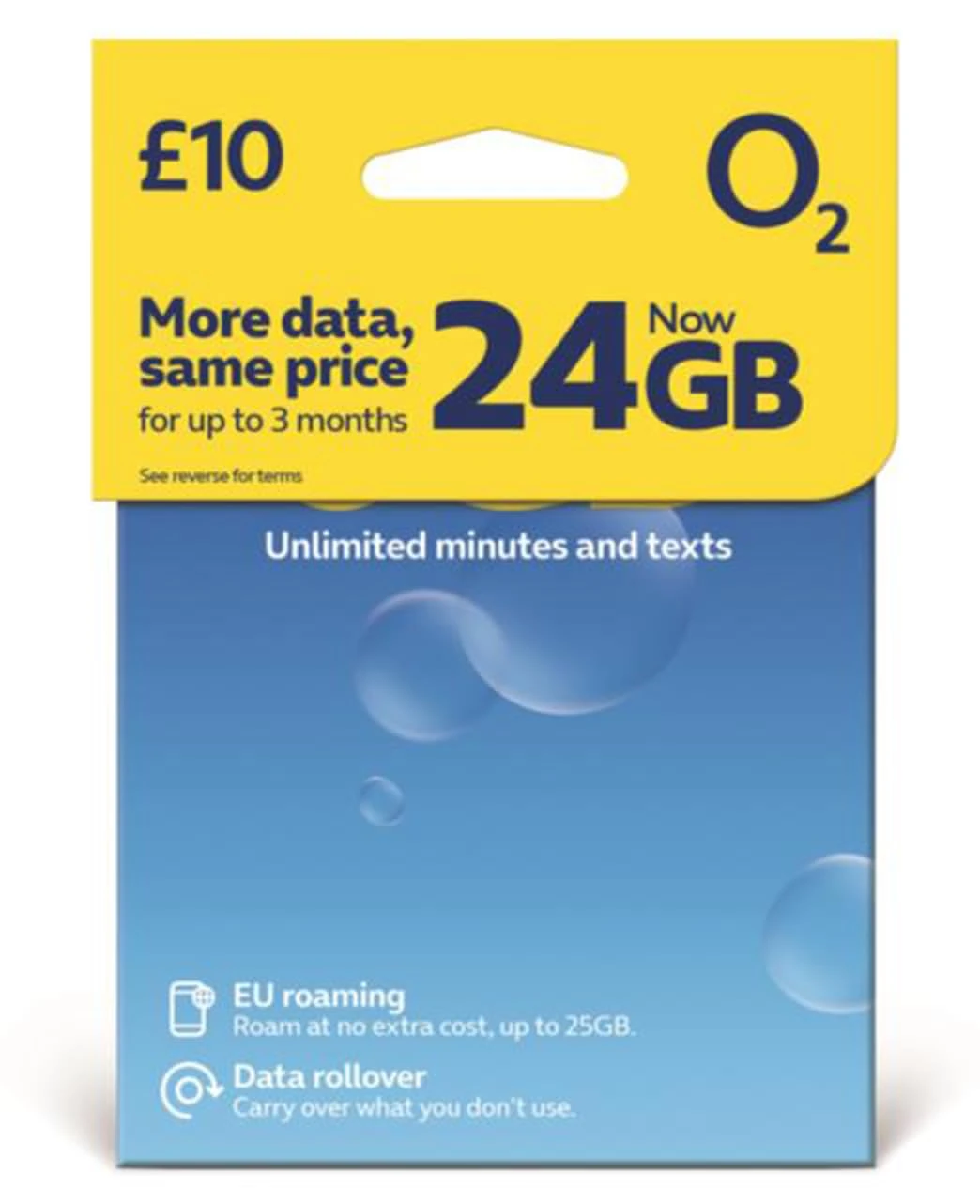O2 PAY AS YOU GO SIM CARD WITH £10 BUNDLE - 8 GB AND UNLIMITED CALLS AND TEXTS - ROAM IN EUROPE