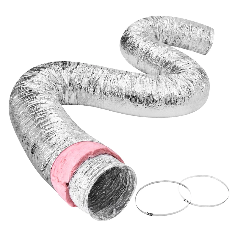 VEVOR Dryer Vent Hose, 254MM Insulated Flexible Duct 7.62M Long with 2 Duct Clamps, Heavy-Duty Three Layer Protection for HVAC Heating Cooling Ventilation and Exhaust, R-6.0 Flame Resistance Value