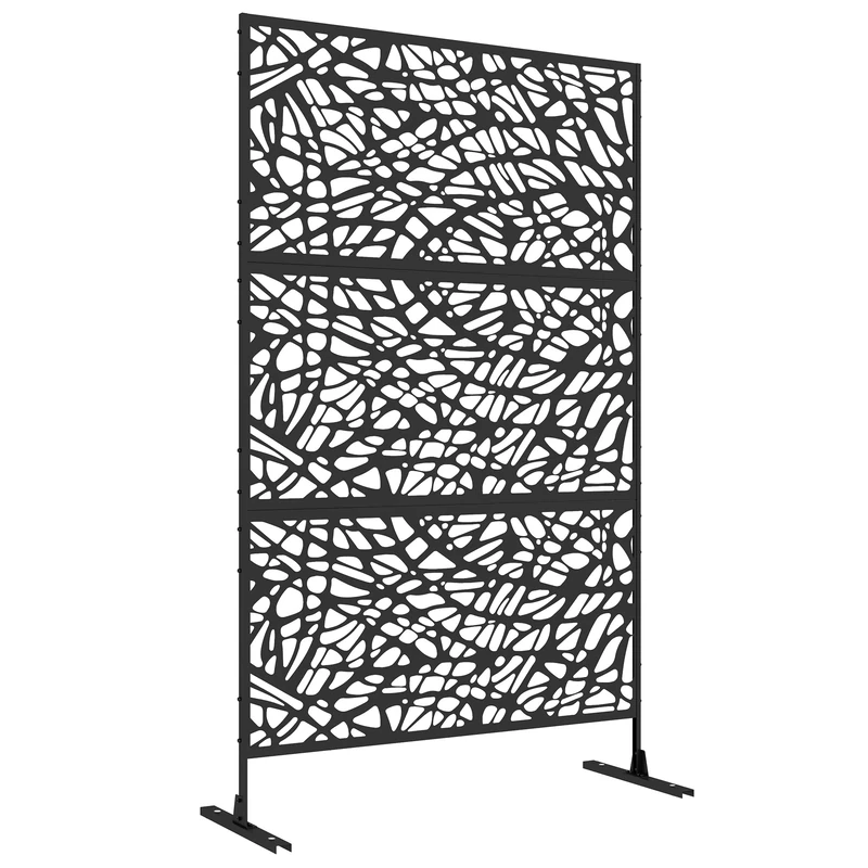 Outsunny 6.5FT Decorative Garden Privacy Screen - Black Metal