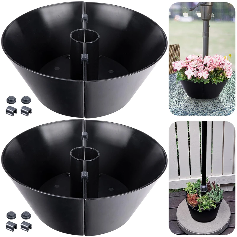EBaokuup 2 Packs Umbrella Planter for Patio Table, PVC Half Circle Planter Pot Fits Umbrella Poles Up to 2” Diameter Planters Container,Umbrella Flower Pot for Garden Home Plants - Image 1