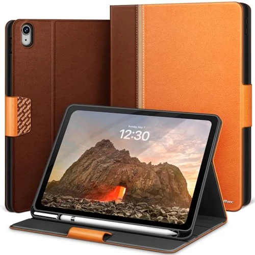 KingBlanc Case for iPad (A16) 11th/10th Generation (2025/2022, 11/10.9-inch) with Built-in Pencil Holder, Vegan Leather Protective Smart Stand Cover, Auto Sleep Wake, Multi-Angle Viewing, Orange