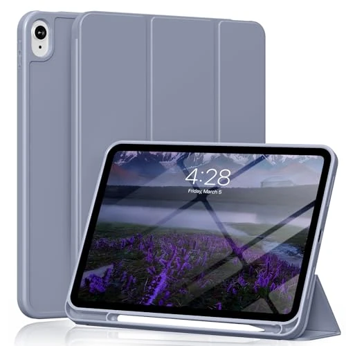 ZKTUYU Case for iPad 10th Generation 2022 10.9 inch Case with Pencil Holder, Trifold Stand Smart Cover with Soft TPU Back, Hybrid Slim Case for iPad 10th Gen [Auto Sleep/Wake], Purple
