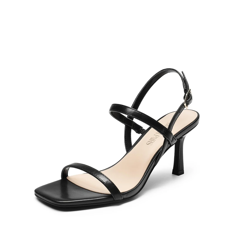DREAM PAIRS Womens Slingback Heels Square Open Toe Strappy Sandals Ankle Strap High Heeled Dressy Shoes,Size 6.5,BLACK,SDHS2452W