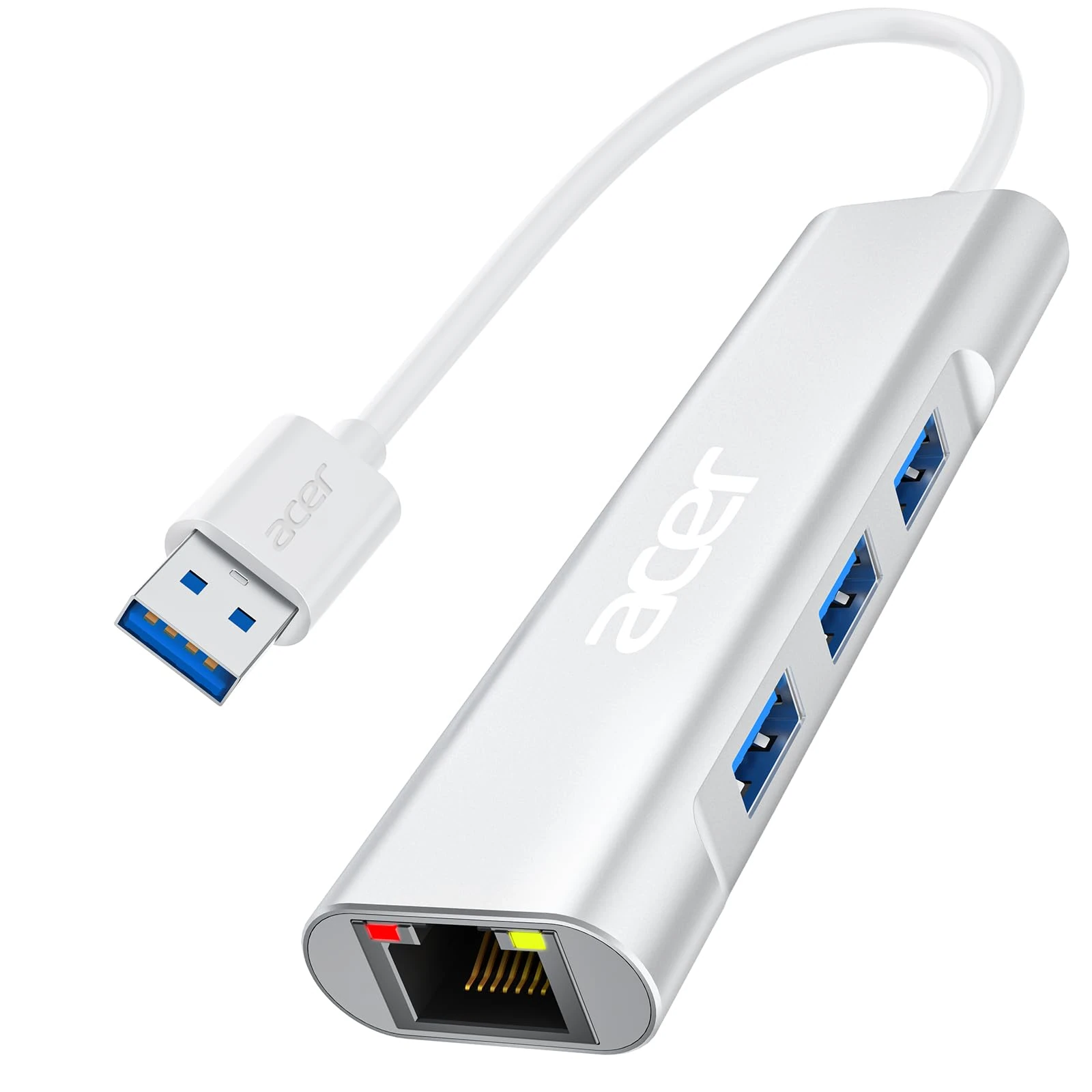 Acer USB to Ethernet Adapter, 4-in-1 USB A Hub with 3 USB A 3.1 & 1Gbps RJ45 Network, Sturdy Aluminum USB A to LAN Adapter for HP, Surface, Chromebook, Acer, Laptop, and More