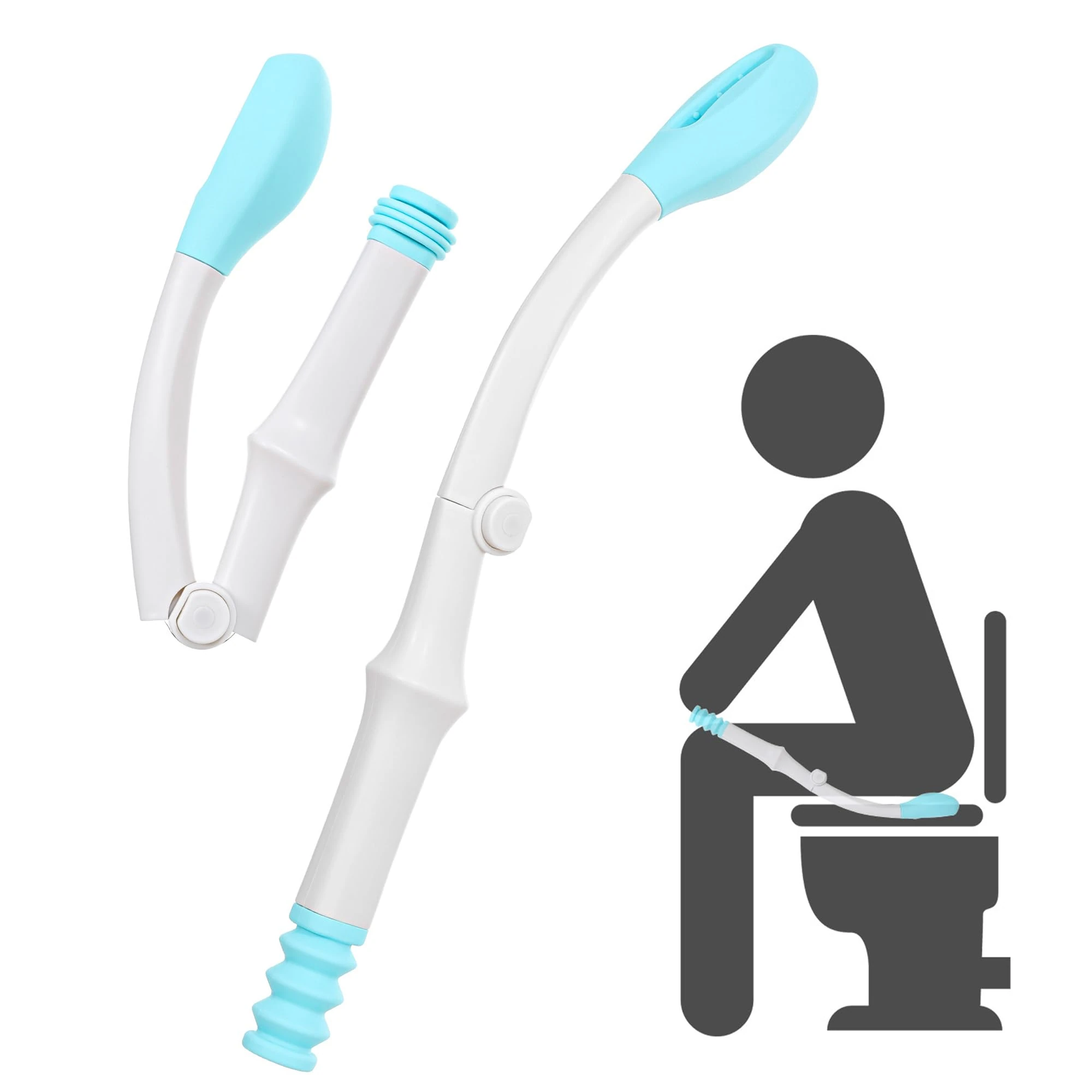 Fanwer Toilet Aids Tools,Foldable Blue Long Reach Comfort Wipe,Extends Your Reach Over 15" Grips Toilet Paper or Pre-Moistened Wipes