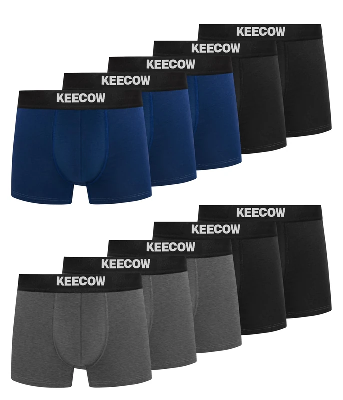 Bobelle Boxers Shorts Men 10 Pack Cotton Trunks Underwear Comfortable No Itchy Labels, Underpants with Elastic Waistband Breathable (Black, Blue, Grey, XL)