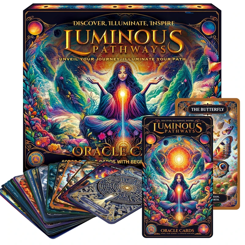 SOL 60pc Luminous Pathways Oracle Card Deck with Beginners Guidebook, Explore Spiritual Discovery, Meditation, Clarity, and Manifestation - [Part of the Pathways Oracle Cards Collection]