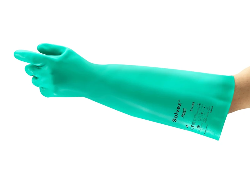 Ansell AlphaTec 37-185 Nitrile Work Gloves, Industrial Chemicals and Food, Chemical Protection, Latex-Free, Chemical Gloves, Acid Resistant, Women Men, Green, Size S (12 Pairs)