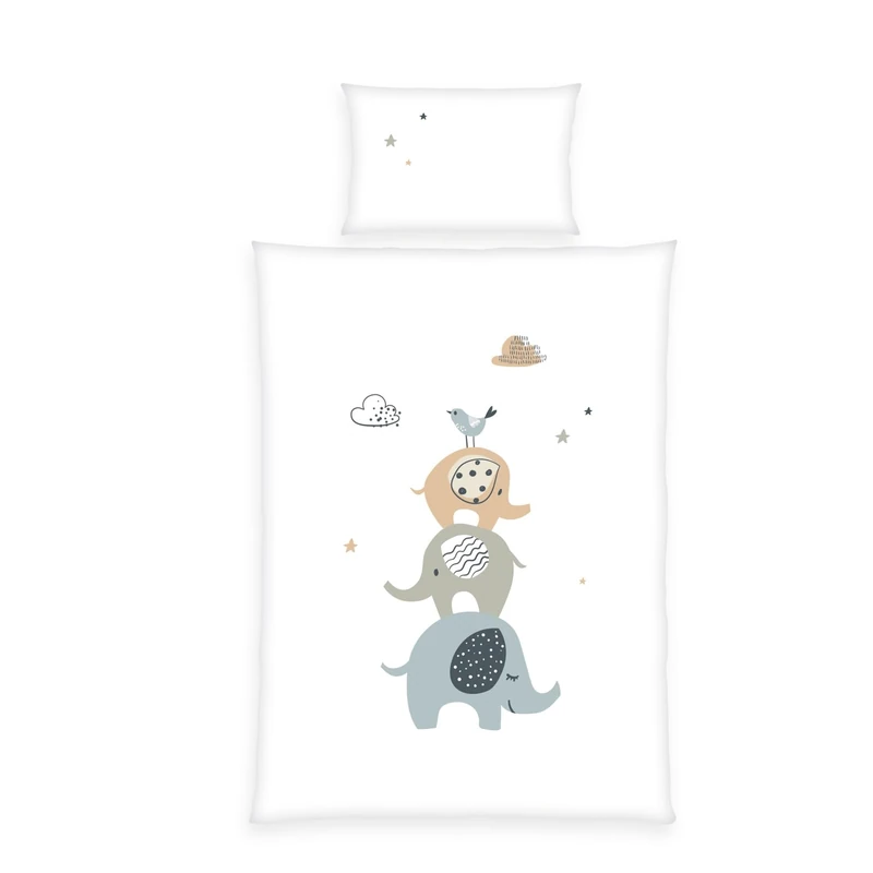 Herding Elephants Single Bedding, Duvet Cover Approx. 100 x 135 cm, Pillowcase Approx. 40 x 60 cm, with Smooth Zip, 100% Cotton/Renforcé