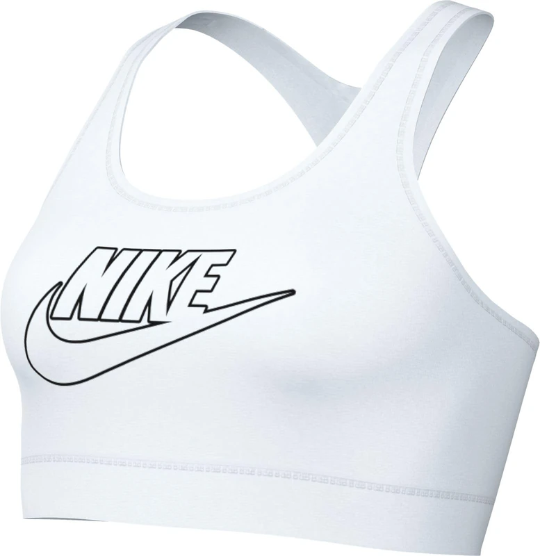 NIKE Women's Bra W Nk Swsh Med SPT Futura Bra, White/Black/White, FB4080-100, M