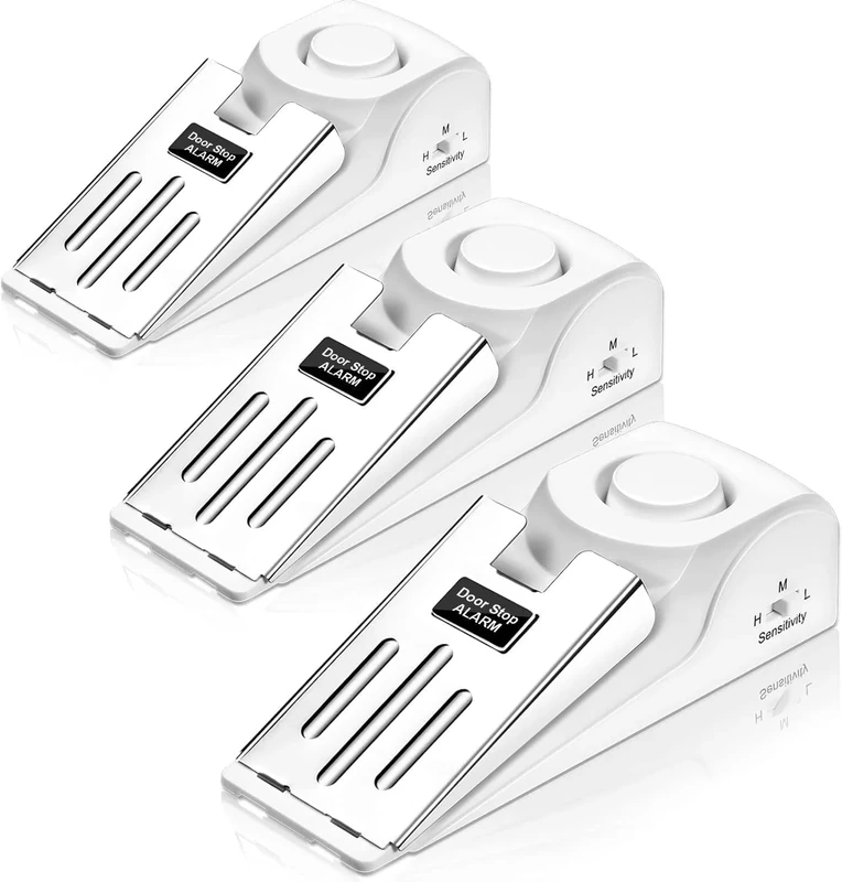 Fuers Door Stop Alarm, Door Wedge Stopper Alarm with high Cushion Rubber, Adjustable Sensitivity Lightweight Small Size Convenient to Carry, Suitable for Home Hotel Travel -White 3 Pack