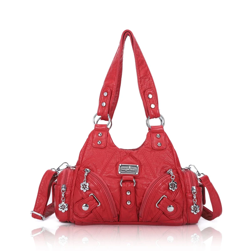 Angel Kiss Small Hobo Bags for Women Multi Pockets Purses Long Strap Handbags Adjustable Shoulder Bags for Everdayuse, Red2 - Image 1
