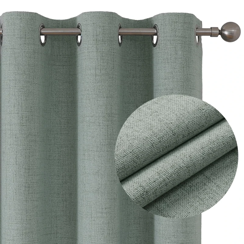 Joydeco 100% Blackout Curtains Bedroom 96 Inch Drop, Faux Linen Soft Textured Thermal Insulated Eyelet Curtains with Coating Back Layer for Living Room, W55 x L96, Sage Green - 2 Panels