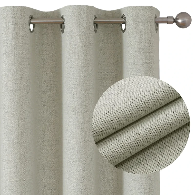Joydeco 100% Blackout Lined Curtains Bedroom 96 Inch Drop, Faux Linen Textured Thermal Insulated Eyelet Curtains with Coating Back Layer for Living Room W55 x L96, Light Beige - 2 Panels