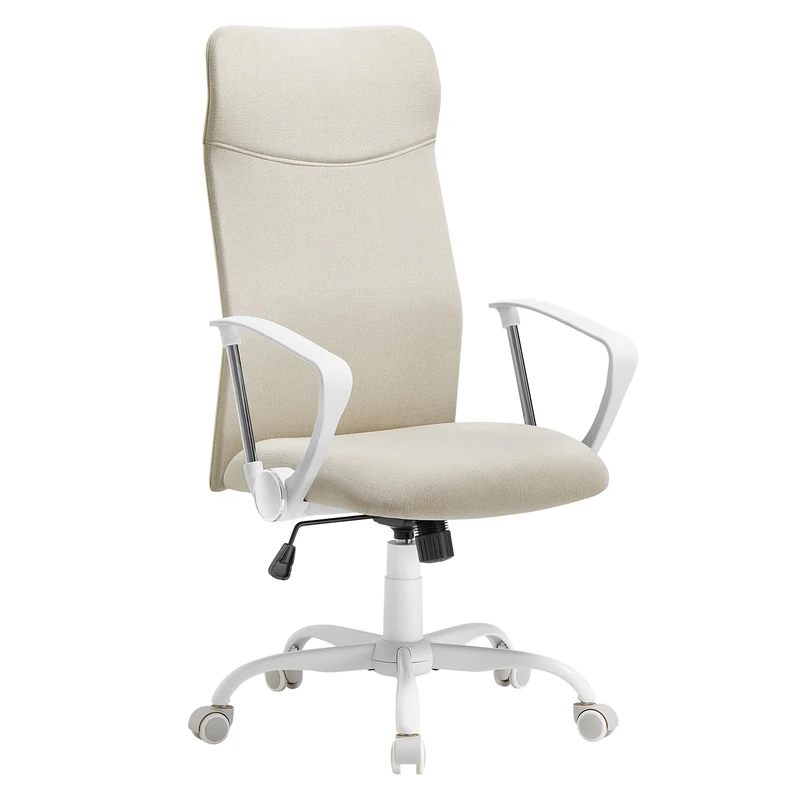 SONGMICS Office Chair, Ergonomic Desk Chair, Swivel Chair, Upholstered Seat, Adjustable Height, Tilt Function, 120 kg Load Capacity, Cappuccino Beige OBN134K01