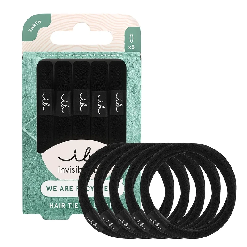 invisibobble 5 Hair Bobbles Black Women & Girls | Hair Friendly | Hair Band Anti Frizz & Without Imprint | Stylish Hair Scrunchie for All Hair Types | Pack of 5