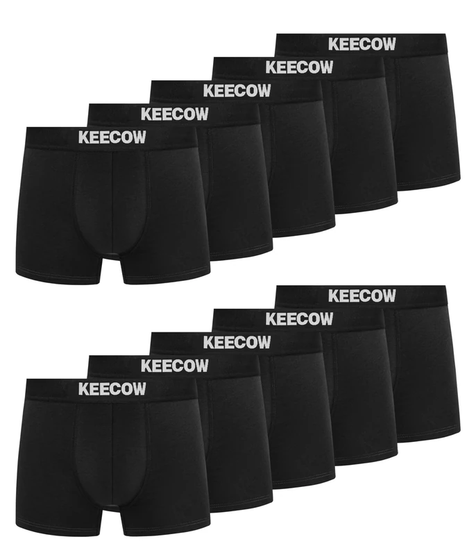Bobelle Mens Boxers Shorts Multipack, No Itchy Labels Cotton Comfortable Underwear Trunks Underpants with Elastic Waistband - 10 Pack, Black, L