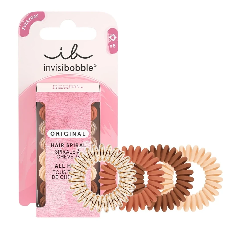 Invisibobble Original Chouchou Café au Lait | Very Soft for Hair | Against Brittle Hair and Split Ends | Fingerprint Free | 8 Pieces