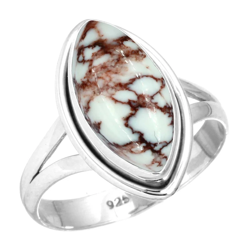 Jeweloporium Multicolor Phorphy (Wild Horse) Silver Ring Size U 1/2, 925 Sterling Silver Ring for Women, Real Marquise Gemstone Boho Jewellery - Image 1