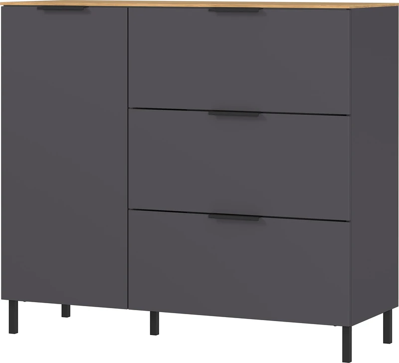 Germania Chest of drawers 1474-549 GW-CALIFORNIA, in graphite/Navarra oak repro, with self-closing drawers, 109 x 98 x 40 cm (WxHxD)